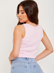 Sleeveless Buttoned Ribbed Crop Top