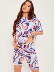 Abstrakter Druckrippen übergroße Top & Shorts Coord