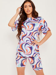 Abstrakter Druckrippen übergroße Top & Shorts Coord