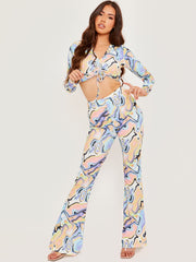 Marble Effect Ruched Crop Top & Trouser Co-ord