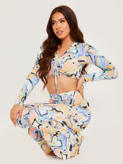 Marble Effect Ruched Crop Top & Trouser Co-ord
