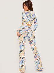 Marble Effect Ruched Crop Top & Trouser Co-ord