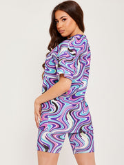 Marble Print Ribbed Oversized Top & Shorts Co-ord