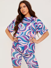 Abstrakter Druckrippen übergroße Top & Shorts Coord