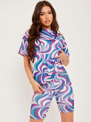 Abstrakter Druckrippen übergroße Top & Shorts Coord