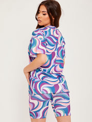 Abstrakter Druckrippen übergroße Top & Shorts Coord