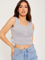 Sleeveless Buttoned Ribbed Crop Top