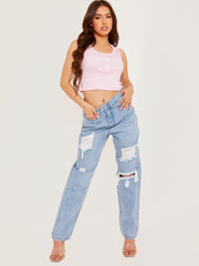 Sleeveless Buttoned Ribbed Crop Top