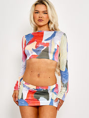Abstract Print Slinky Crop Top & Skirt Co-ord
