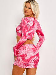 Marble Print Wrap Front Crop Top & Skirt Co-ord