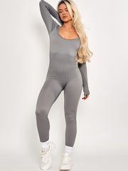 Long Sleeves Ribbed Basic Jumpsuit