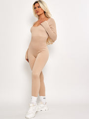 Long Sleeves Ribbed Basic Jumpsuit