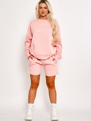 Geborduurd esthetiek sweatshirt en shorts fleece coöperatie
