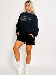Geborduurd esthetiek sweatshirt en shorts fleece coöperatie
