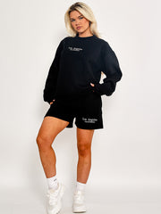 Geborduurd Los Angeles Sweatshirt & Shorts Fleece coördin