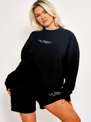Geborduurd Los Angeles Sweatshirt & Shorts Fleece coördin