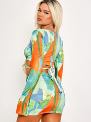 Printed Wrap Around Slinky Crop Top & Twisted Skirt Co-ord