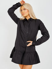 Frill Hem Buttoned Shirt Dress