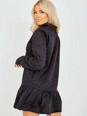 Frill Hem Buttoned Shirt Dress