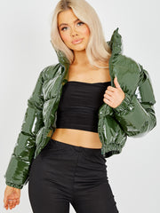 PVC Leather Cropped Puffer Jacket