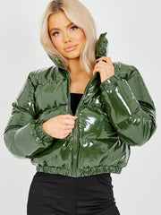 PVC Leather Cropped Puffer Jacket