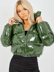PVC Leather Cropped Puffer Jacket
