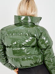 PVC Leather Cropped Puffer Jacket