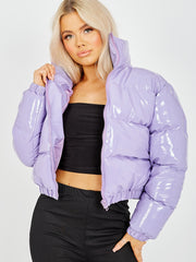PVC Leather Cropped Puffer Jacket