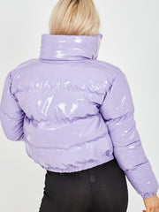 PVC Leather Cropped Puffer Jacket