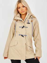 Toggle Button PU Coated Hooded Rain Mac - Stone