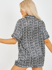 Zig Zag Print Satin Short PJ Set
