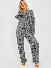 Zig Zag Print Satin Long PJ Set