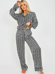 Zig Zag Print Satin Long PJ Set