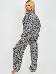 Zig Zag Print Satin Long PJ Set