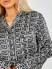 Zig Zag Print Satin Long PJ Set