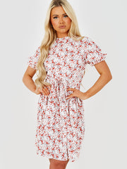 Floral Print Tie Knot Frill Dress