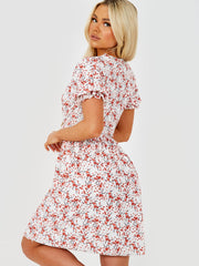 Floral Print Tie Knot Frill Dress