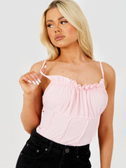Seam Detail Lettuce Frill Bust Cami Top