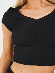 Geribbelde v-neck ruches crop top