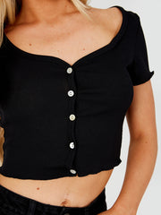 Button Front Ribbed Crop Top