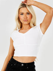 Geribbelde v-neck ruches crop top