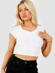 Geribbelde v-neck ruches crop top
