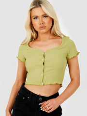 Button Front Ribbed Crop Top
