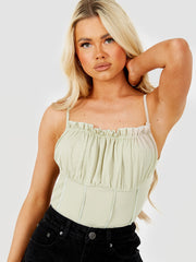 Seam Detail Lettuce Frill Bust Cami Top