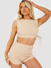 Functional Drawstring Ruched Crop Top & Shorts Co-ord