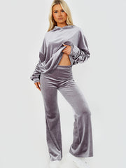 Velour Ruched Sleeve Hoodie & Flared Trouser Co-ord
