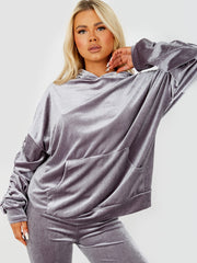 Velour Ruched Sleeve Hoodie & Flared Trouser Co-ord