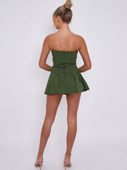 Bandeau Buckle Detail Pleated Mini Skort Dress