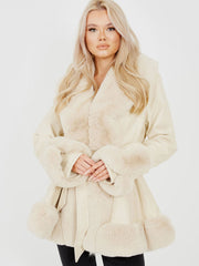 Longline Faux Fur Trim Beled PU PU