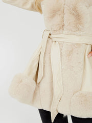 Longline Faux Fur Trim Beled PU PU